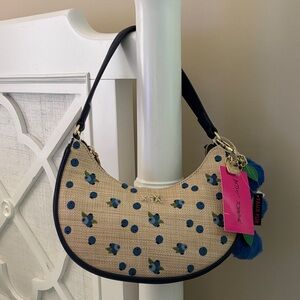 ☀️Betsey Johnson Straw Bag with Blue Embroidered Blueberries 🫐